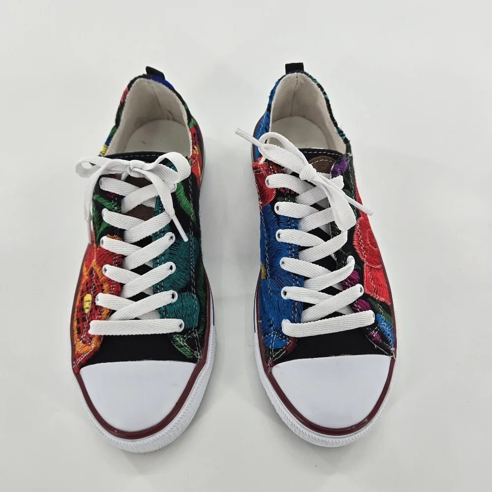 Ladies Hand Embroidered colorful floral fiesta sneaker shoes made in Mexico
